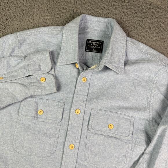 Abercrombie & Fitch Shirt Mens M Heather Light Blue Chamois Flannel Work Pockets - Picture 1 of 8